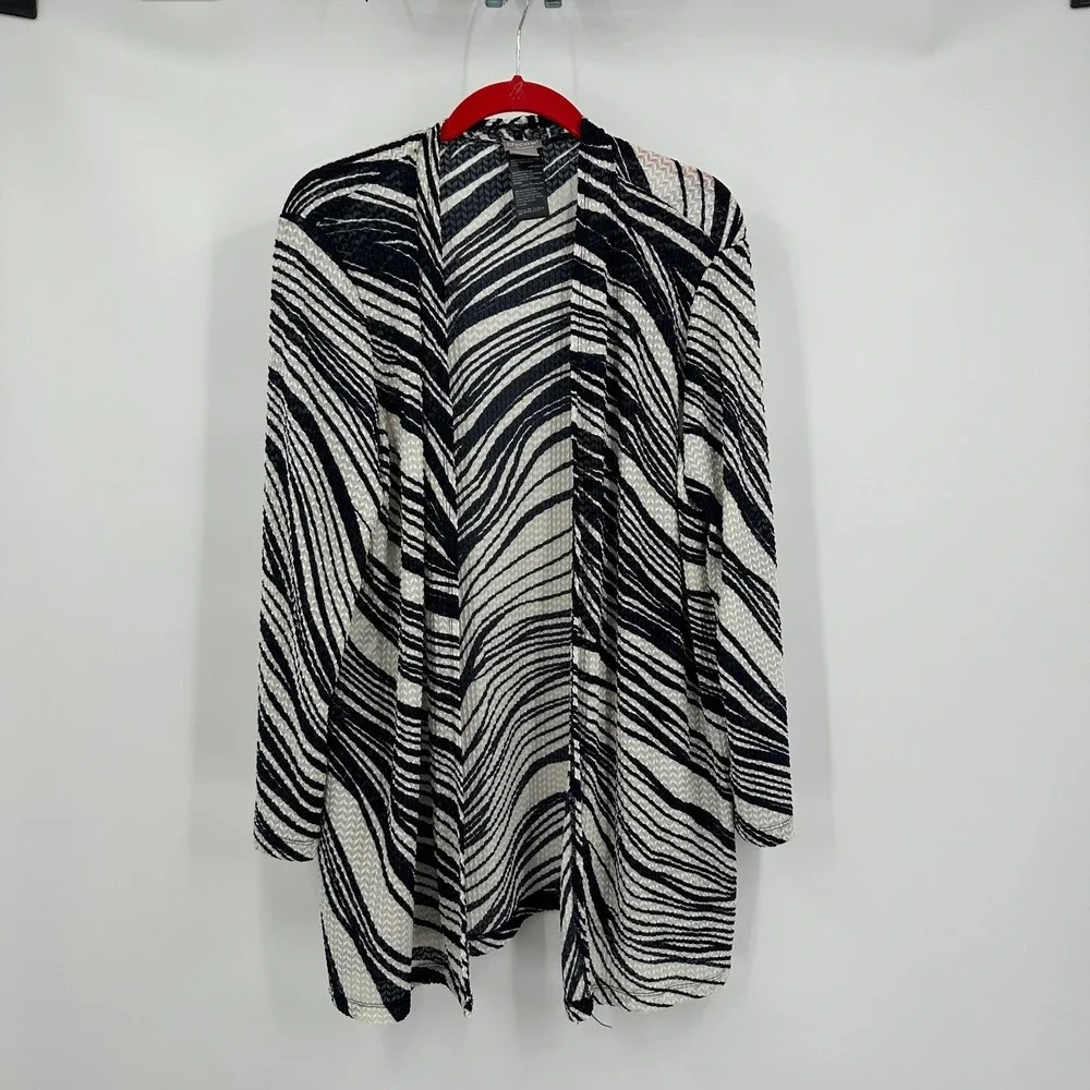 Chicos Travelers Womens Zebra Print Open Front Cardigan Size 3 US XL Lightweight